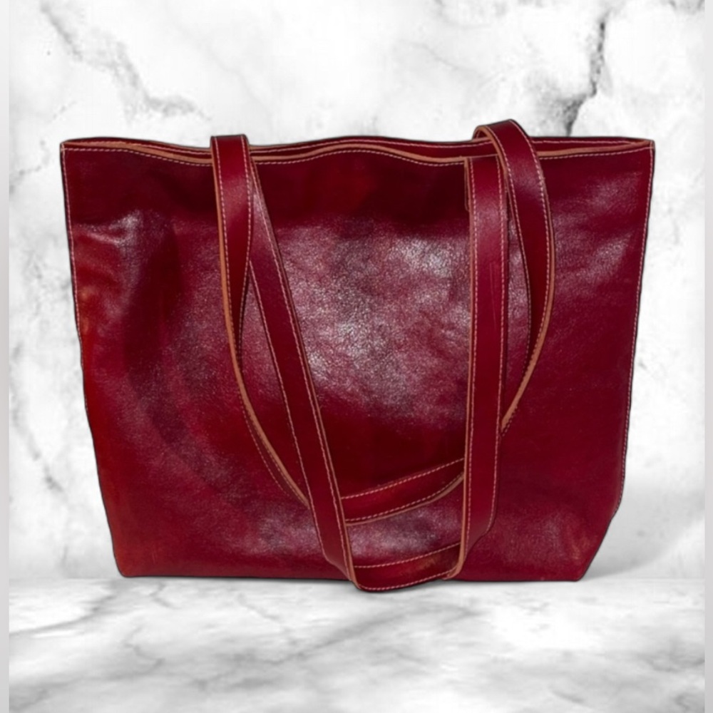 Jes MaHarry OOAK One of a Kind Red Leather Tote Purple Suede Interior Lining